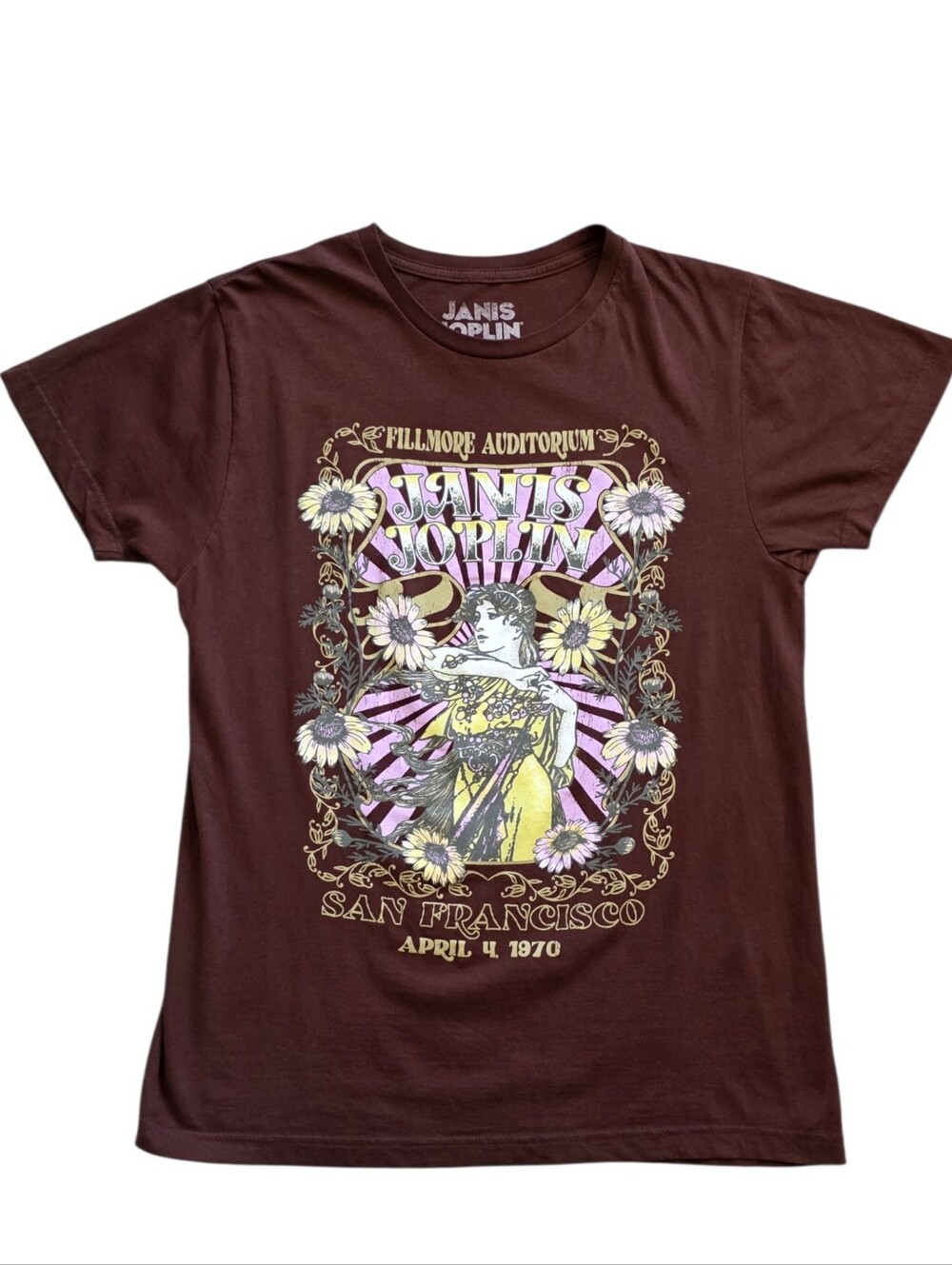 Janis Joplin Medium Brown Fillmore Auditorium 70's Style Concert Tee